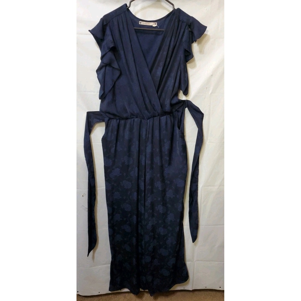 Chelsea & Violet Bodysuit Flowing Slimming Ruffle Cap Sleeves Blue Wide Leg Sz M